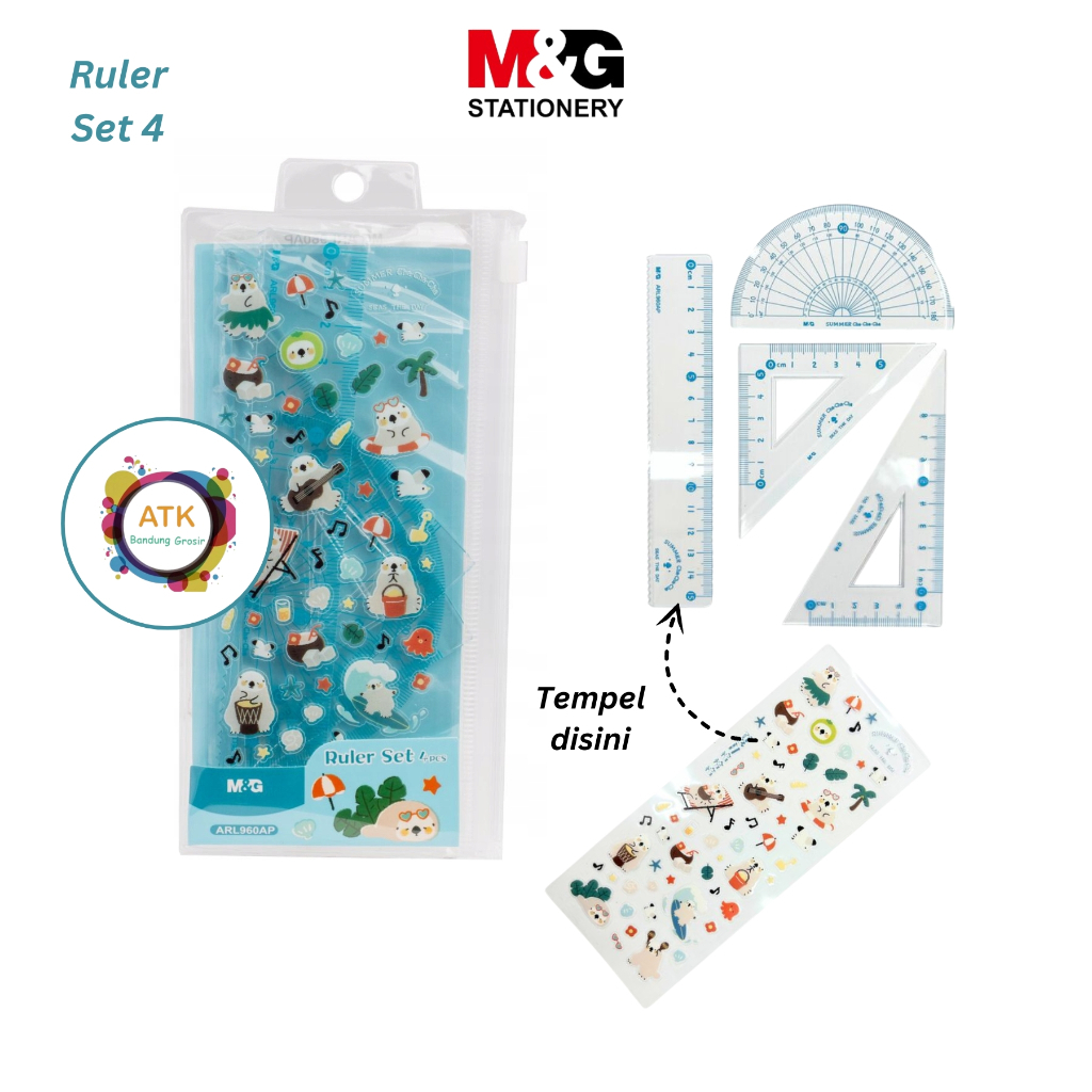 

Ruler Set 4 / Penggaris Set M&G SUMMER Bahan Plastik Akrilik Plus Sticker Math Set Geometri ARL960AP