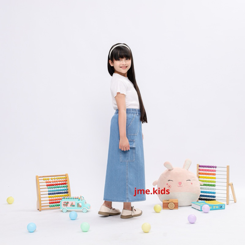 JME Kids - Rok Cargo Bahan Jeans 7/9 Untuk Anak Perempuan Usia 2th-9th