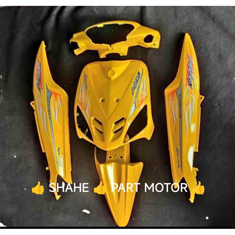 Full set bodi halus motor Yamaha Mio lama/Mio sporty old set striping terpasang warna hitam merah bi