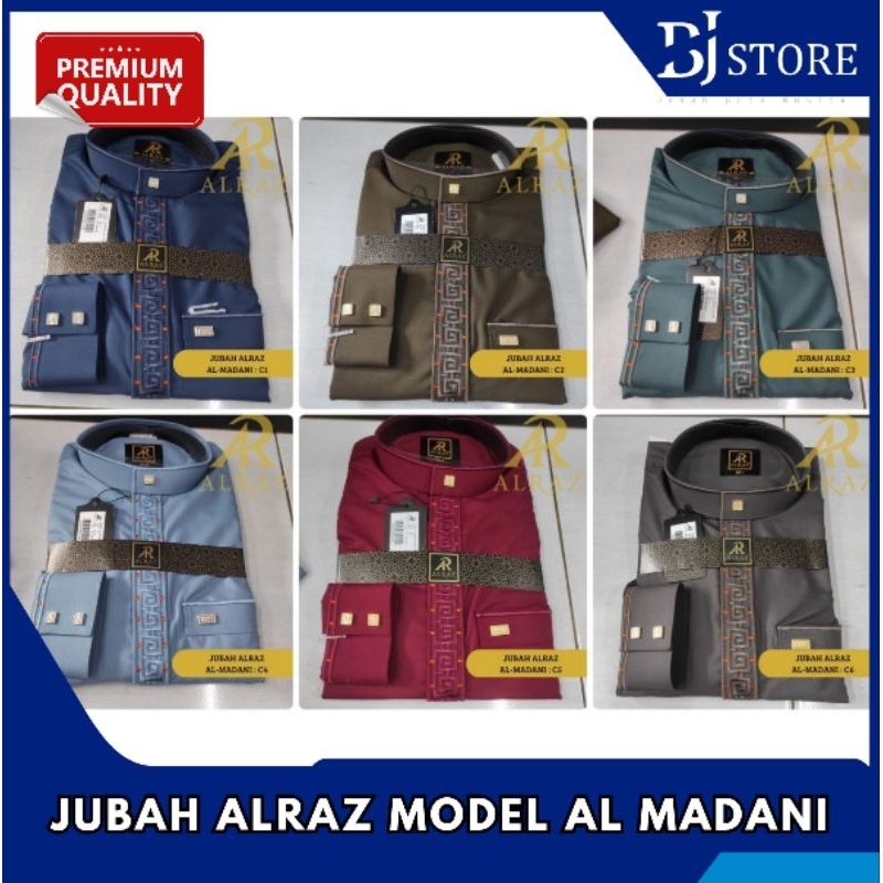 Jubah alraz katun premium lengan panjang manset Zipper Bordir / Alraz Model AL MADANI/ gamis pria de