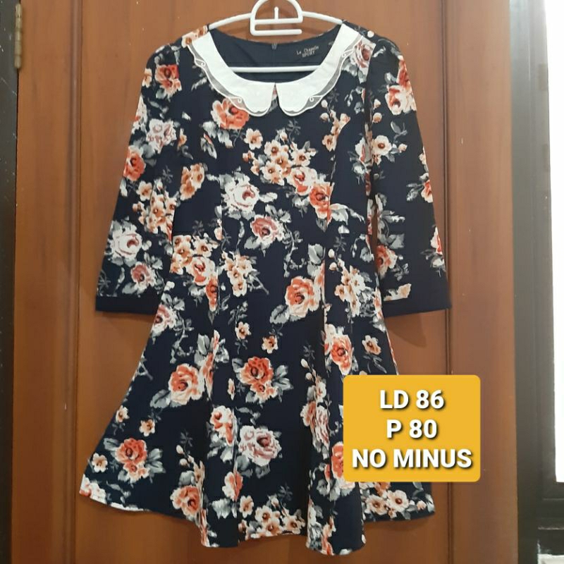 Preloved premium gaun bunga kerah cantik vintage korean style cottagecore mini dress second remaja w