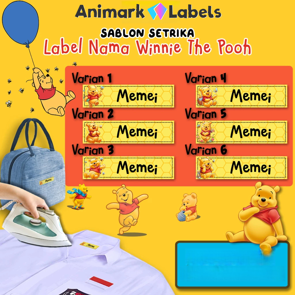 

AniLab Sticker / LABEL CUSTOM NAMA Kain Sablon Setrika Label Baju Tema Wennie The Pooh