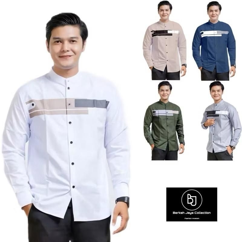 Baju Muslim Pria Modern Motif Batik Kombinasi Bordir