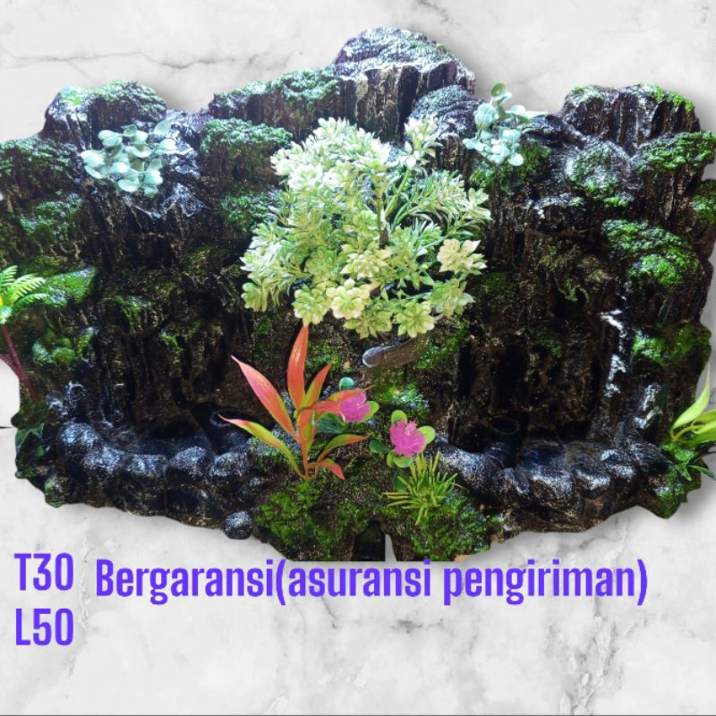 Tebing aquarium ornamen batu hitam dua air terjun aquascape