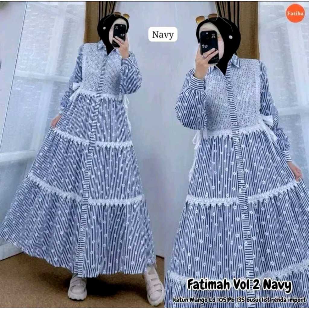 promo fatimah dress gamis katun salur bunga kombinasi brukat terbaru / retina dress gamis