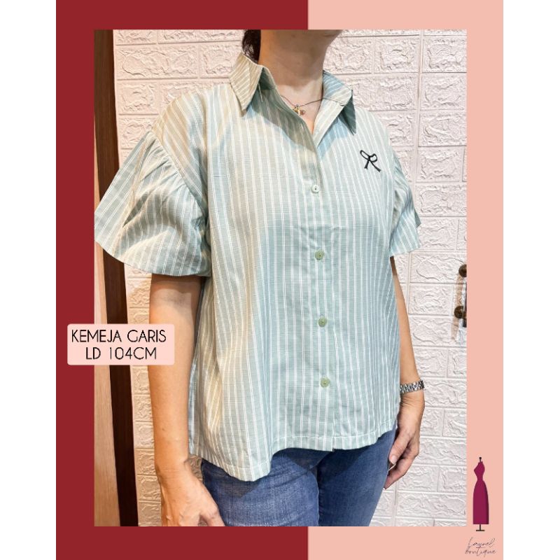 kemeja garis lengan puff