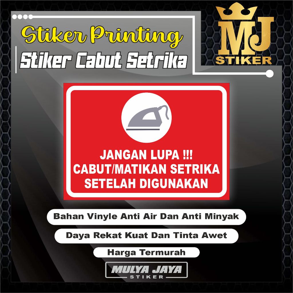 

PROMO Mulya Jaya Stiker Matikan Setrika / Stiker Cabut Setrika / Stiker Matikan Setrikaan / Bahan Vinyl Anti Air