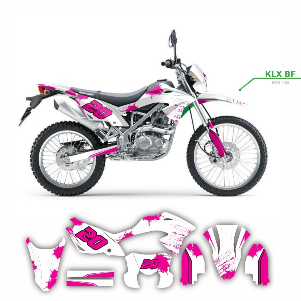 Decal stiker KLX BF motif supermoto putih lis biru pink
