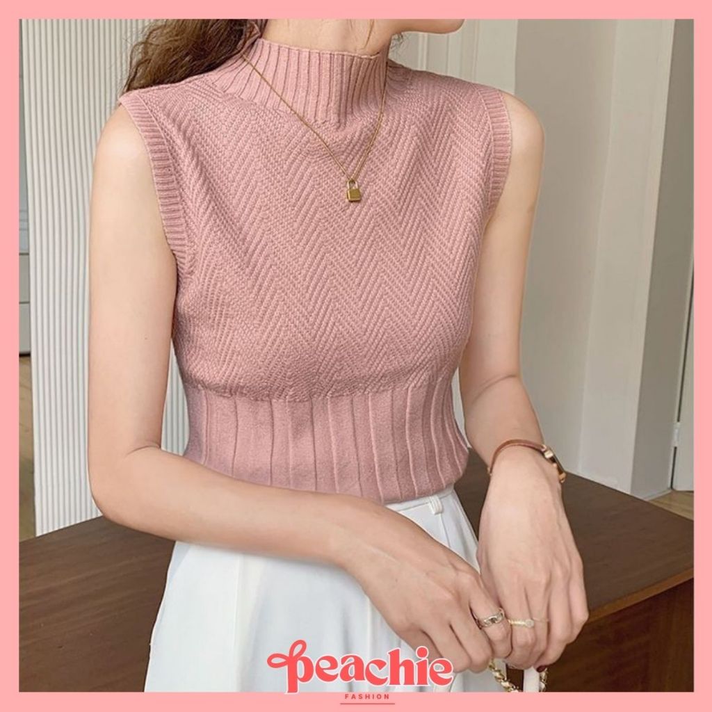 PEACHIE | BJ1587  Inner Rajut Turtleneck Tanktop Tanpa Lengan Baju Atasan Manset Wanita Buntung Slee