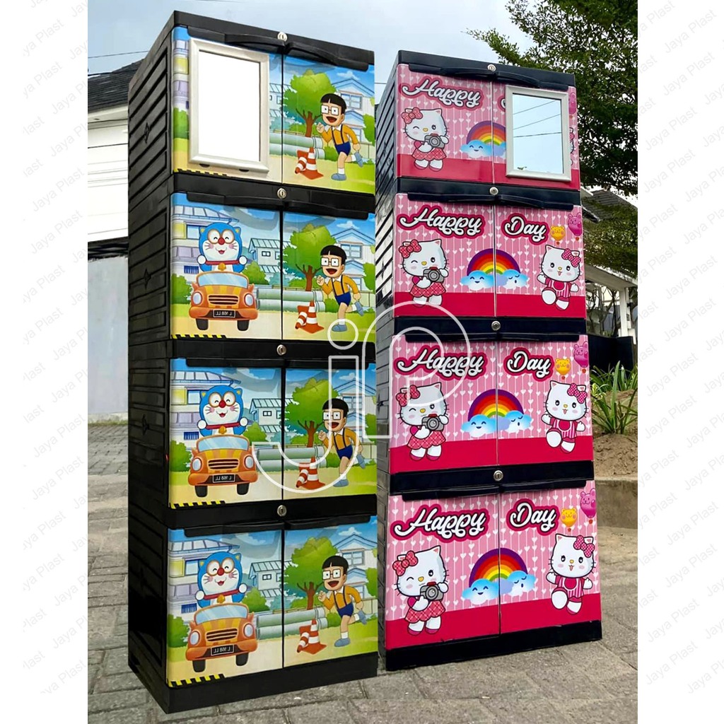 INSTANT Lemari plastik 3 4 susun tingkat rak pakaian mini jumbo karakter hello kitty doraemon kabine