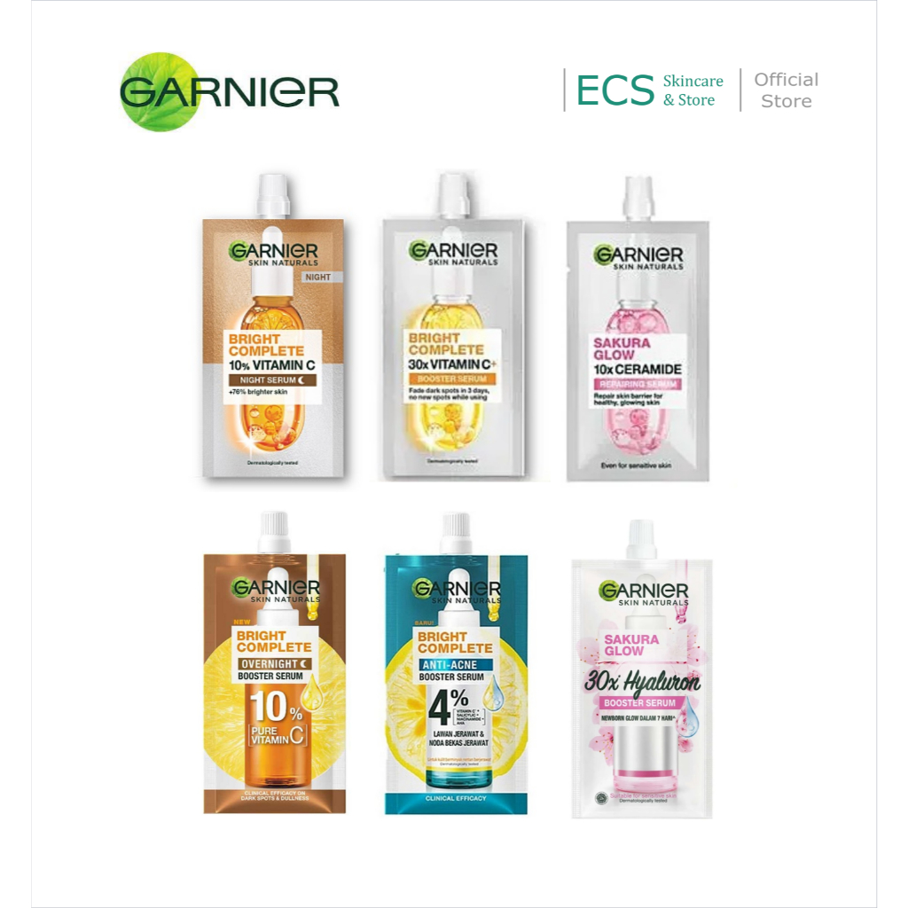 Garnier Sachet Serum 1,5 ml / 5,5 ml / 7,5 ml Travel Size - Varian Sakura Glow (Pink) / Bright Compl