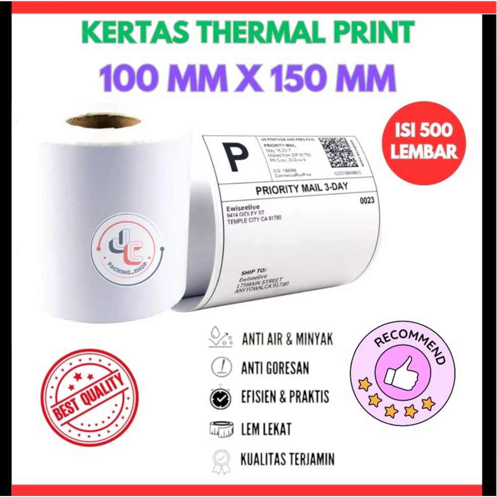 

(JCP) KERTAS THERMAL PRINT LABEL RESI 100 MM X 150 MM / 500 PCS PER ROLL