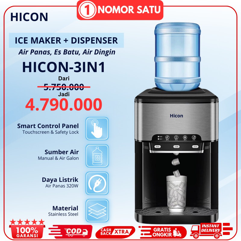 Dispenser Mesin Es Multifungsi 3 in 1 Air Panas Dingin Es Batu