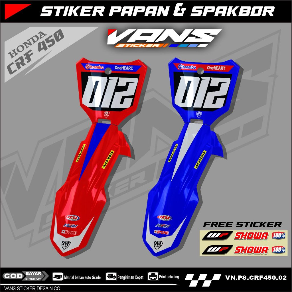 Decal Stiker Papan Nomer Dan Spakbor CRF 450 Stiker Papan Nomer Dan Spakbor Motor CRF 450