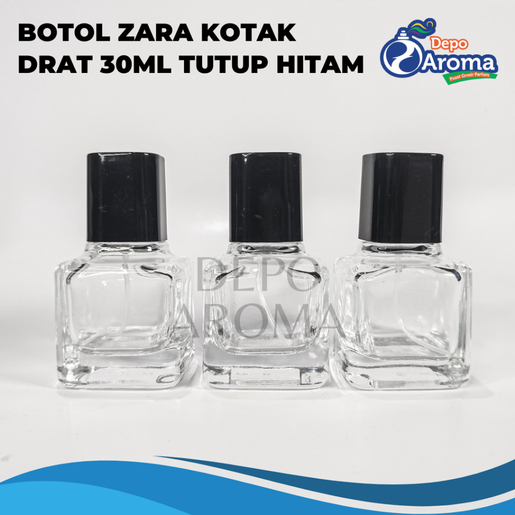 Botol Parfum Zara Kotak Drat Tutup Hitam 30ml
