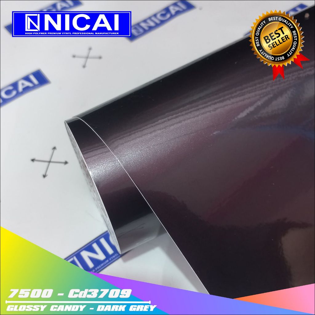 STICKER NICAI METALLIC GLOSSY CANDY DARK GREY PREMIUM [ROLL]