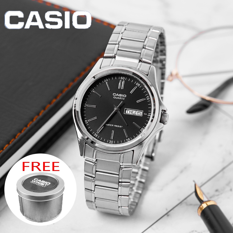 KOTAK GRATIS CASIO Jam Tangan Wanita Pria Rantai Murah Analog Fashion Watch Stainless Steel Strap