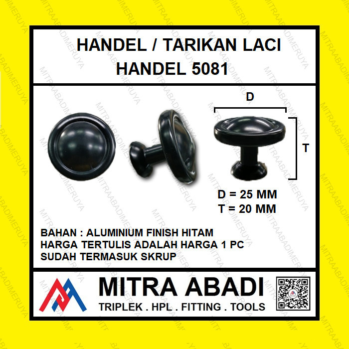 Tarikan Handle Knob Bulat Pentol Laci Pintu Lemari Kitchen 5081 HITAM