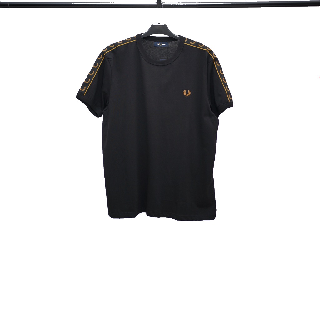 Fred Perry Black Brown Shoulder Logo Tshirt Authentic / Kaos Branded Fred Perry FP Original