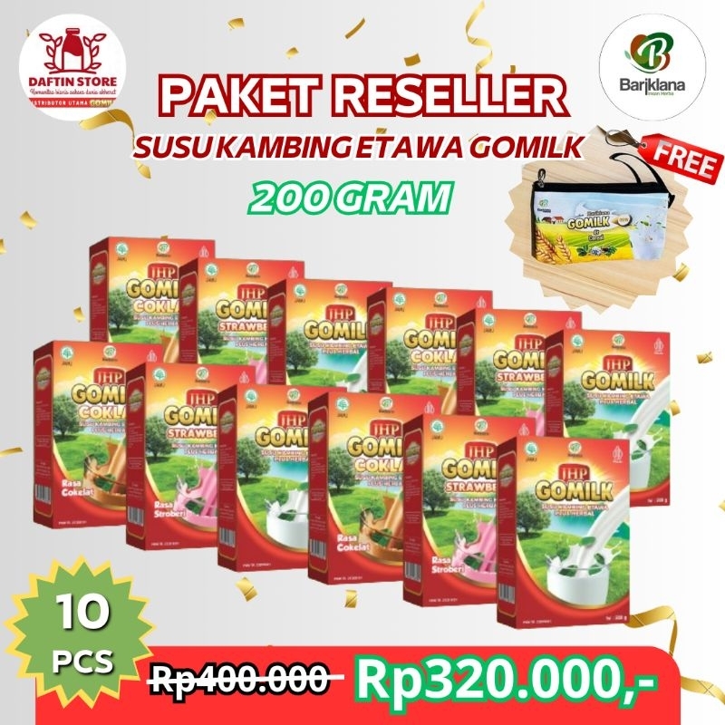 

GOMILK SUSU ETAWA PLUS HERBAL PAKET RESELLER 10BOX @200gr (FREE POUCH CANTIK)