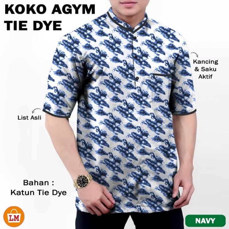 Agam -  Baju Koko Kemeja Kurta Qurta Khurta Batik Pria Laki Arab Muslim Lengan pendek ukuran M L XL 