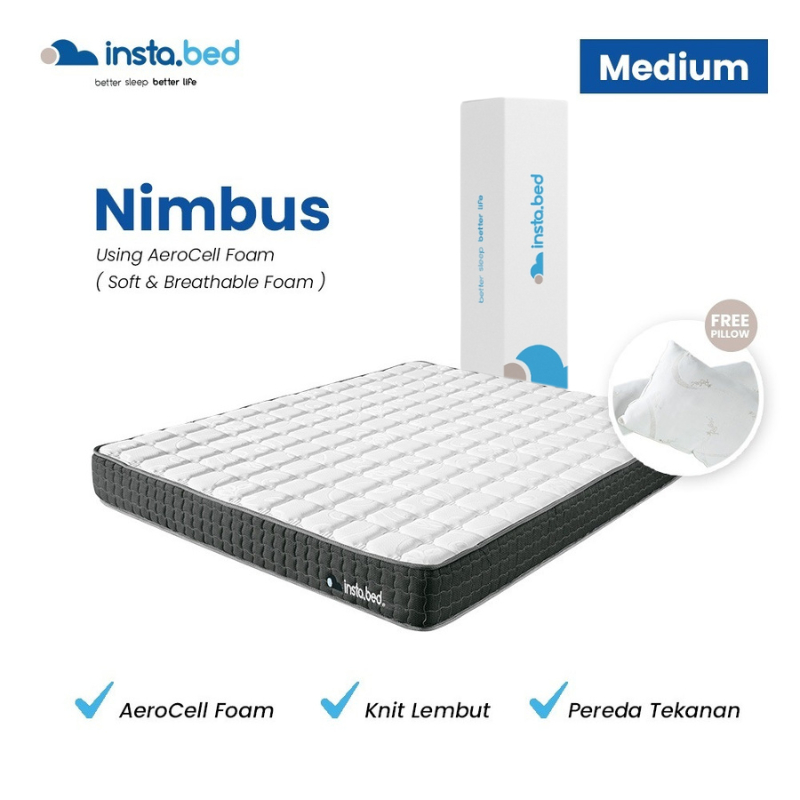 Kasur Busa INSTABED Nimbus Original Mattress Tebal 15 cm | Insta Bed in box Free Bantal Kain Knittin