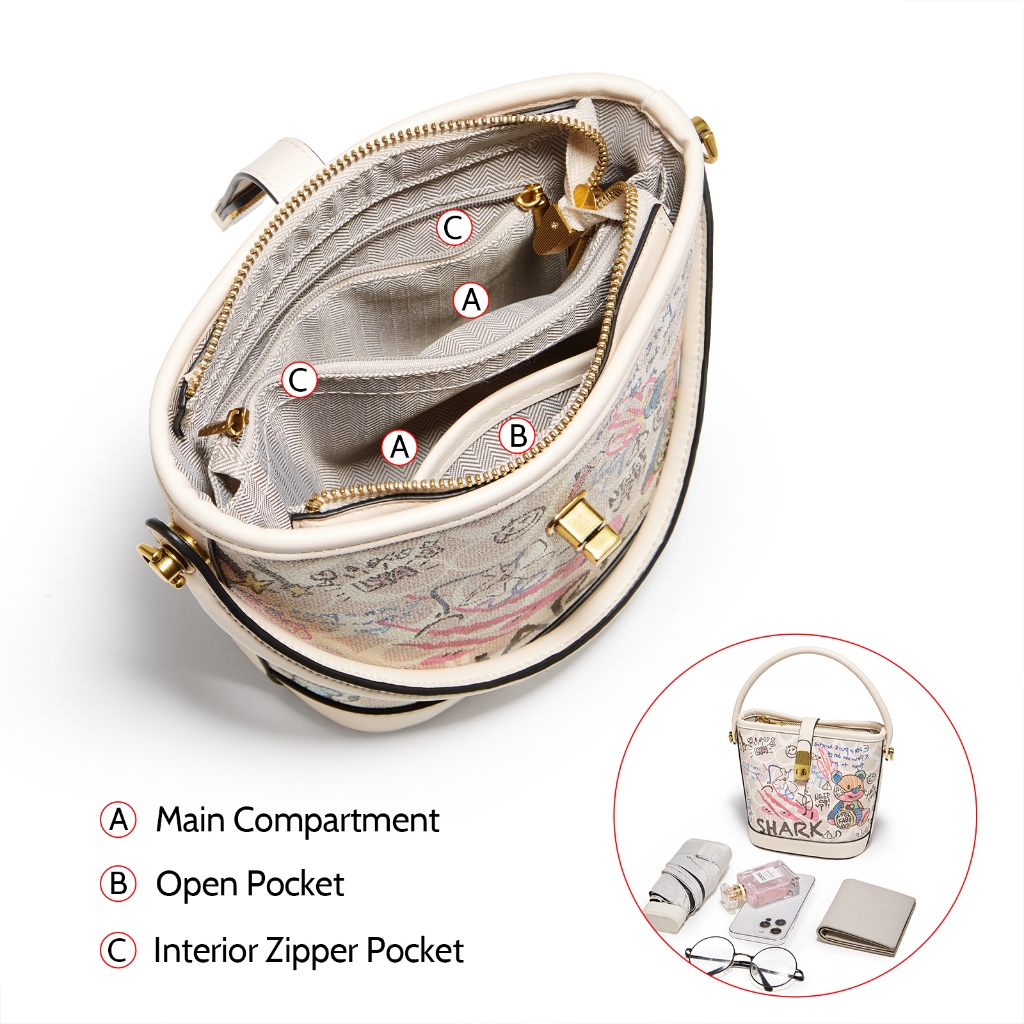 BIG SALE FOXER TAS BAHU WANITA TAS BUCKET GRAFITI TAS TANGAN FASHION TAS WANITA BERMOTIF TAS KULIT