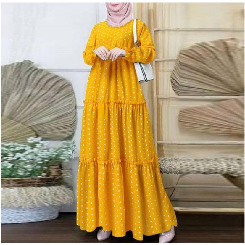 [MAZAYA] maxi dress lengan panjang motif polkadot bahan katun hijab friendly
