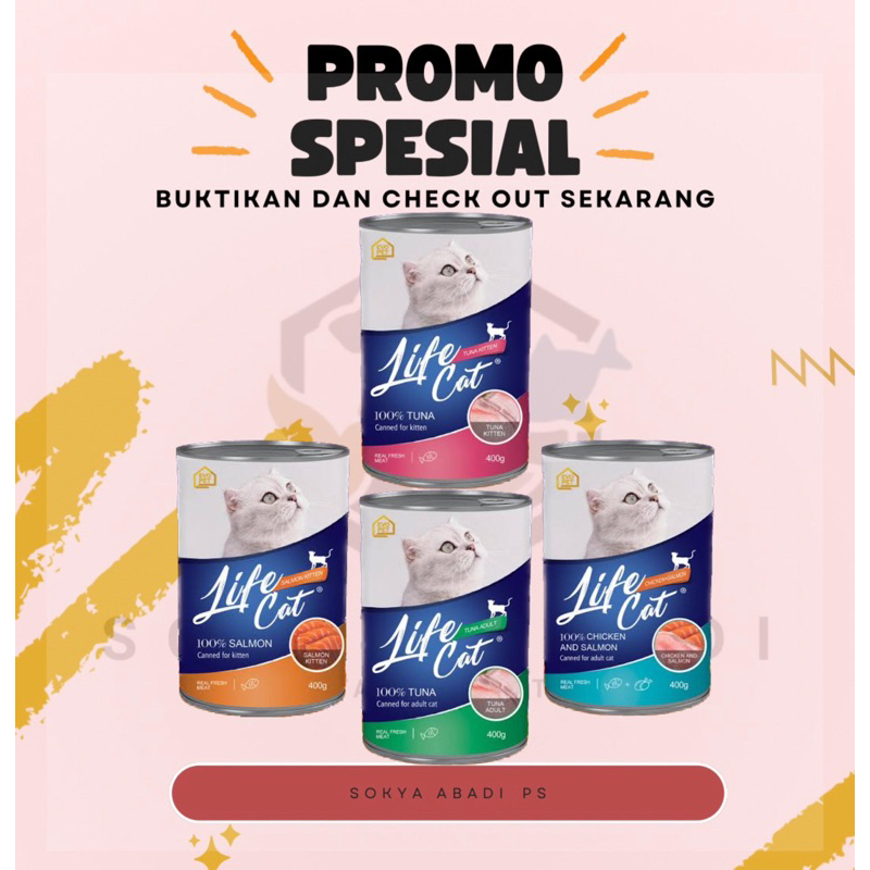 

LIFE CAT kaleng , wet food promo spesial kemasan 400gr