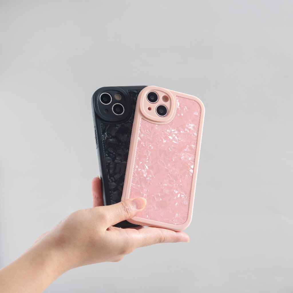 Pearl Pattern Black Pink Case for iPhone XR X XS Max 11 12 13 14 15 Plus Pro Max