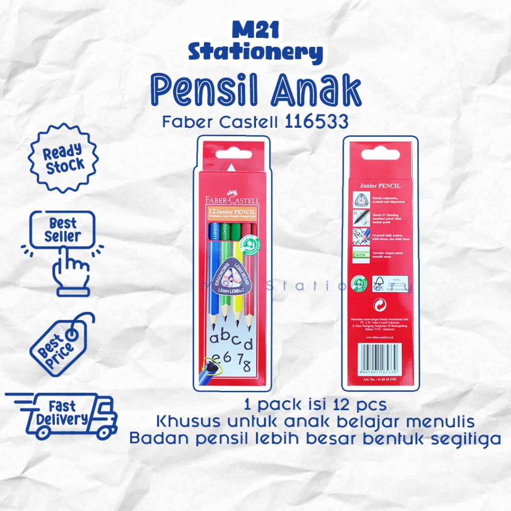 

(12 PCS) PENSIL FABER CASTELL PRE-SCHOOL JUNIOR GRIP 116533IND / original pencil kayu pena menulis graphite menggambar sket sketch anak alat tulis sekolah kuliah atk kantor stationery murah / m21 stationery jogja