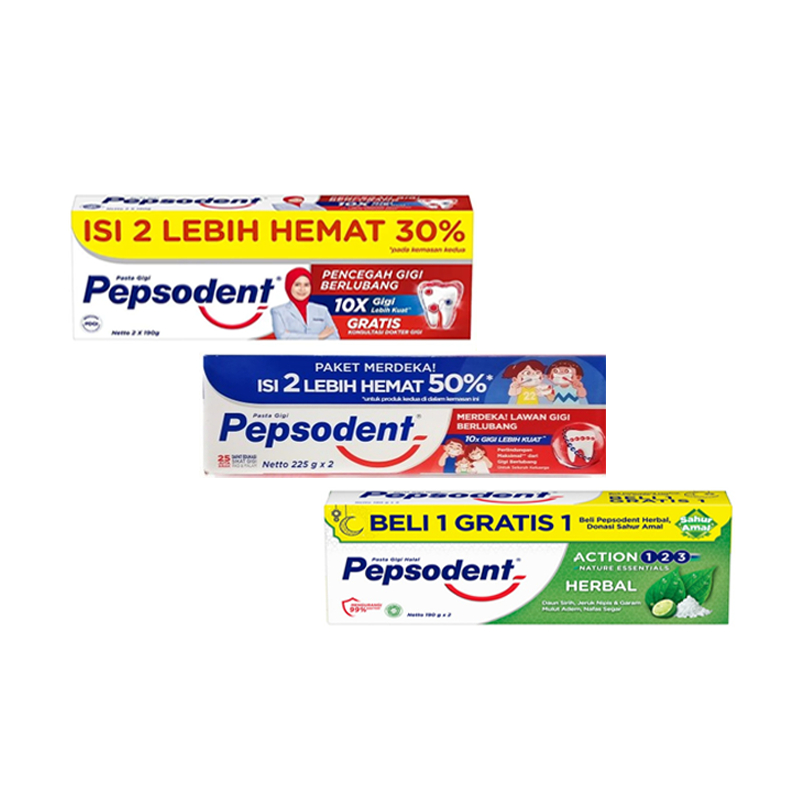 PEPSODENT PENCEGAH GIGI BERLUBANG 225 PAKET HEMAT MERDEKA  2 X 225 GR BATANG PERSONAL CARE