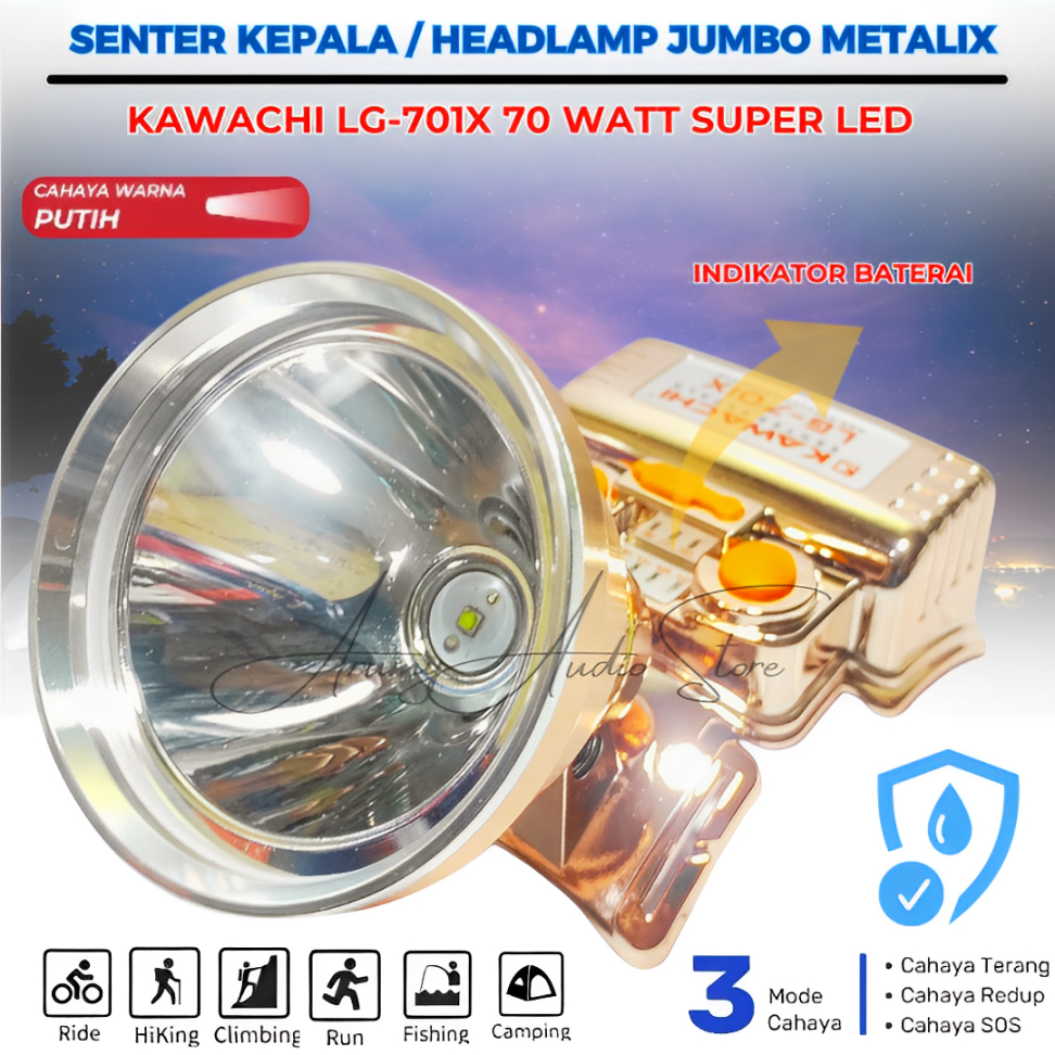 Senter Kepala Kawachi Lg-701x 70wat Water Proof Super Terang Headlamp | Headlamp / Senter Kepala Sup
