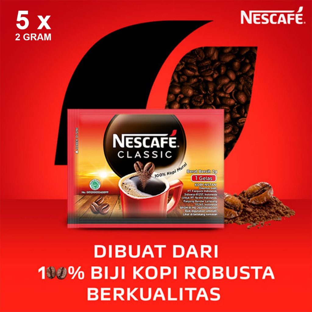 

1 Pak isi 5 x 2 Gram Kopi Hitam Sachet Instant NESCAFÉ Classic