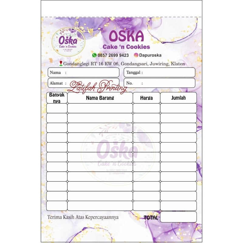 

Nota Custom / Nota Estetik Ungu / Nota Penjualan