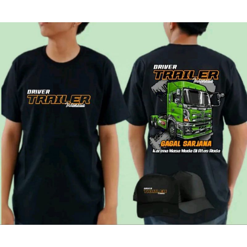KAOS DRIVER TRAILER INDONESIA BONUS TOPI CORAK HIJAU