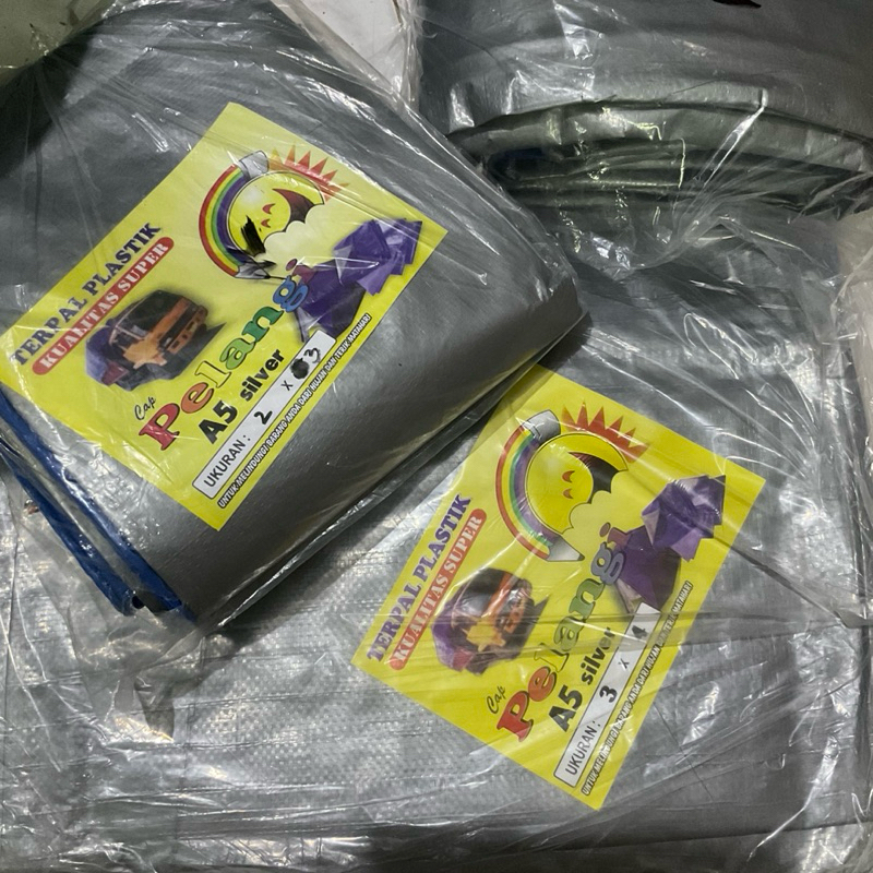 Tenda Silver Biru Terpal Plastik Tebal Dua Lapis A5 Cap Pelangi
