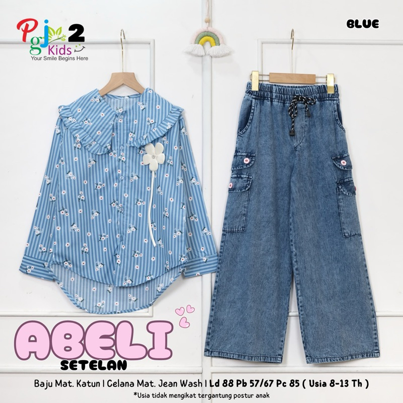 Abeli Set Kulot Remaja 8-13 Tahun – Setelan Lebaran Anak Tanggung | Atasan Katun + Celana Jeans