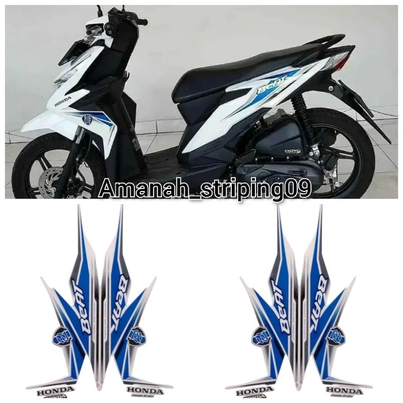 Stiker striping standart motor beat fi warna putih biru tahun 2019 2020 ful body