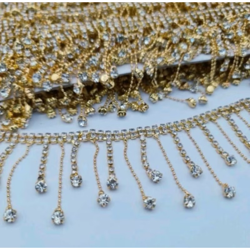 Aksesoris Renda RUMBAI Berlian Stone Kaca Kristal Swarovski / Payet Rumbai Mewah per 10cm