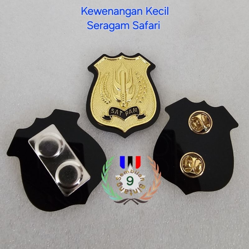 Pin Kewenangan Gold Kecil Satpam Security Akrilik Hitam Untuk Seragam Safari