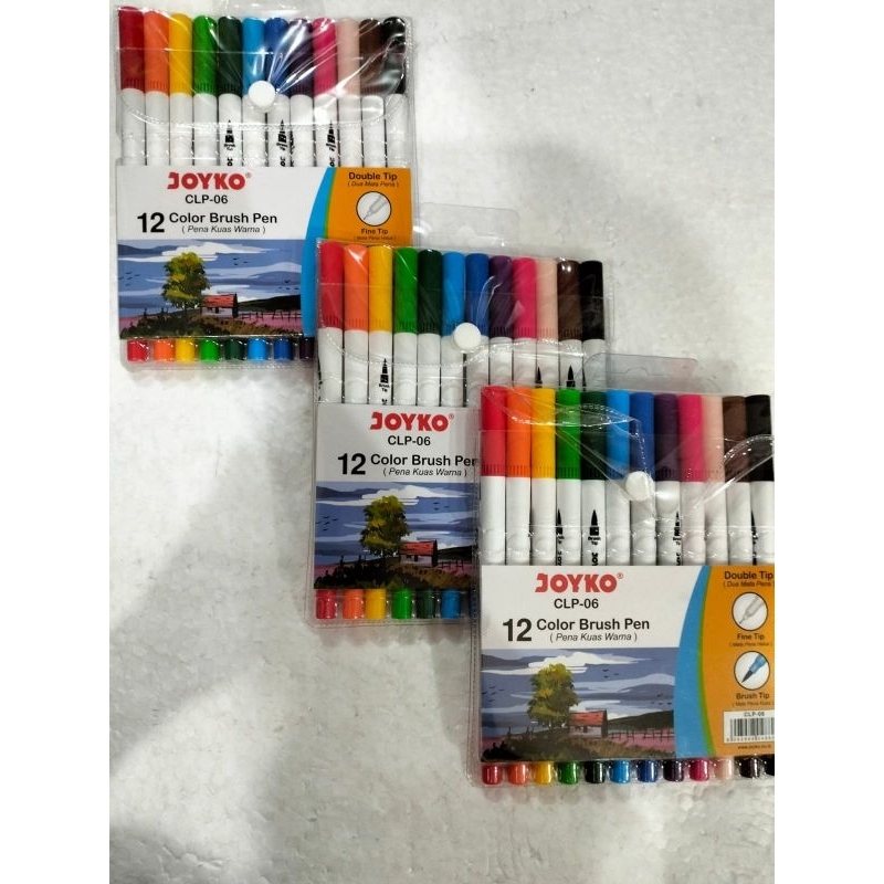 BRUSH PEN 12 WARNA MERK JOYKO ALAT GAMBAR ALAT MEWARNAI BRUSH PEN LENGKAP BRUSH PEN CANTIK BRUSH PEN