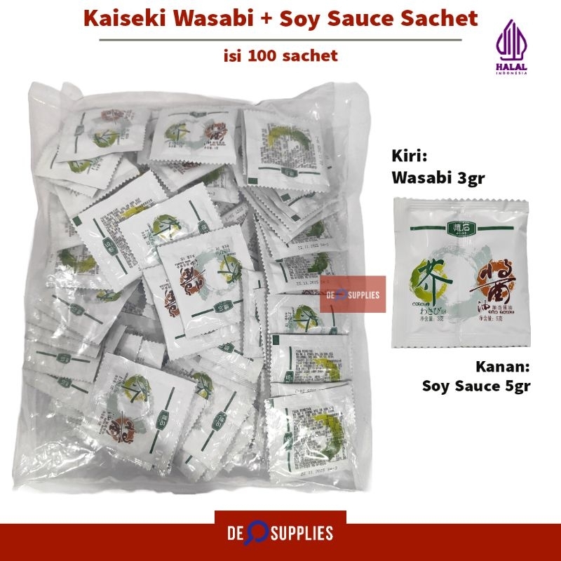

Kaiseki Wasabi & Soy Sauce Halal Sachet 100pcs - Sushi Condiment Mini Size Wasabi Shoyu