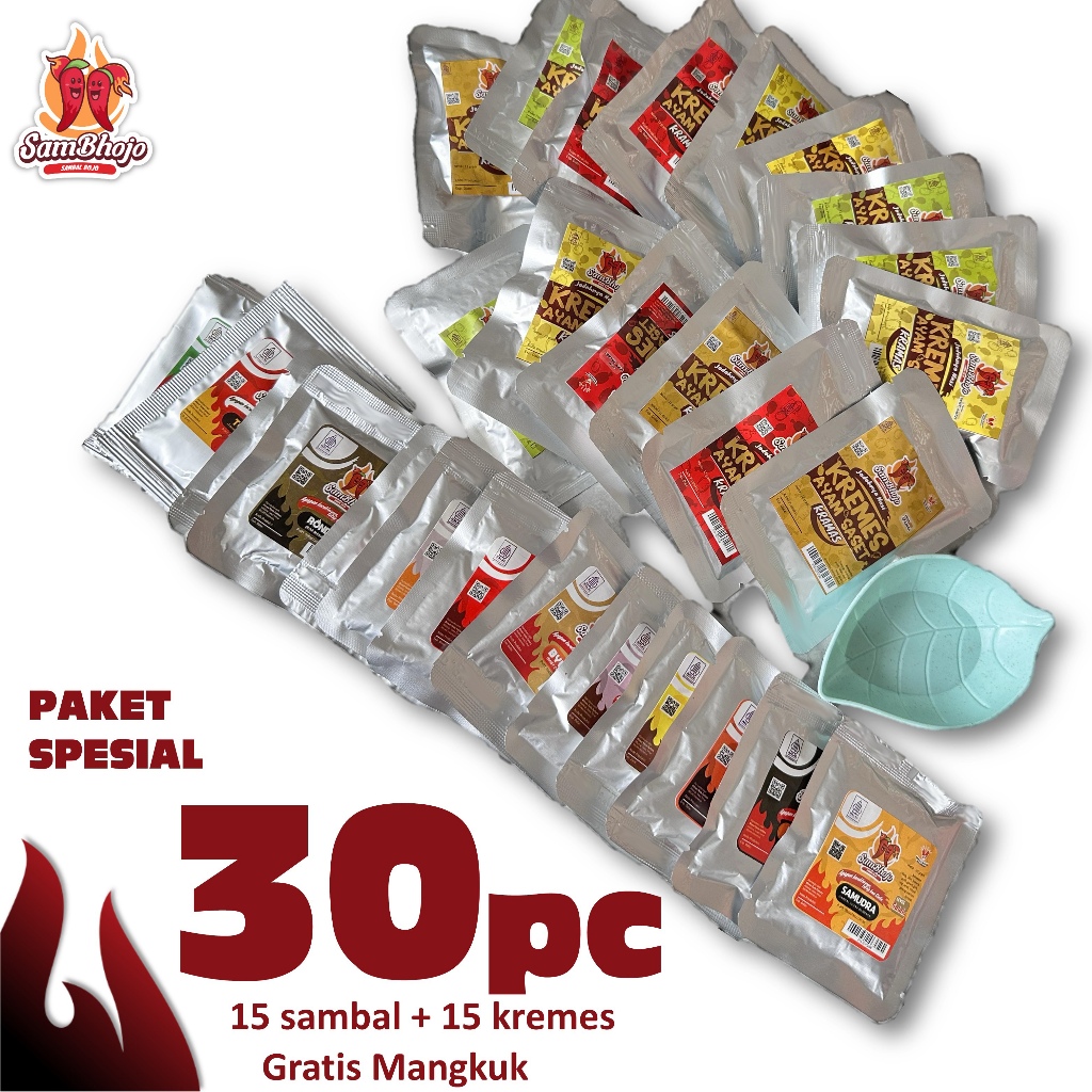 

SamBhojo Paket Meriah 15pc Sambal Best Choice dan 15pc Kremes Ayam Sachet Free Mangkuk