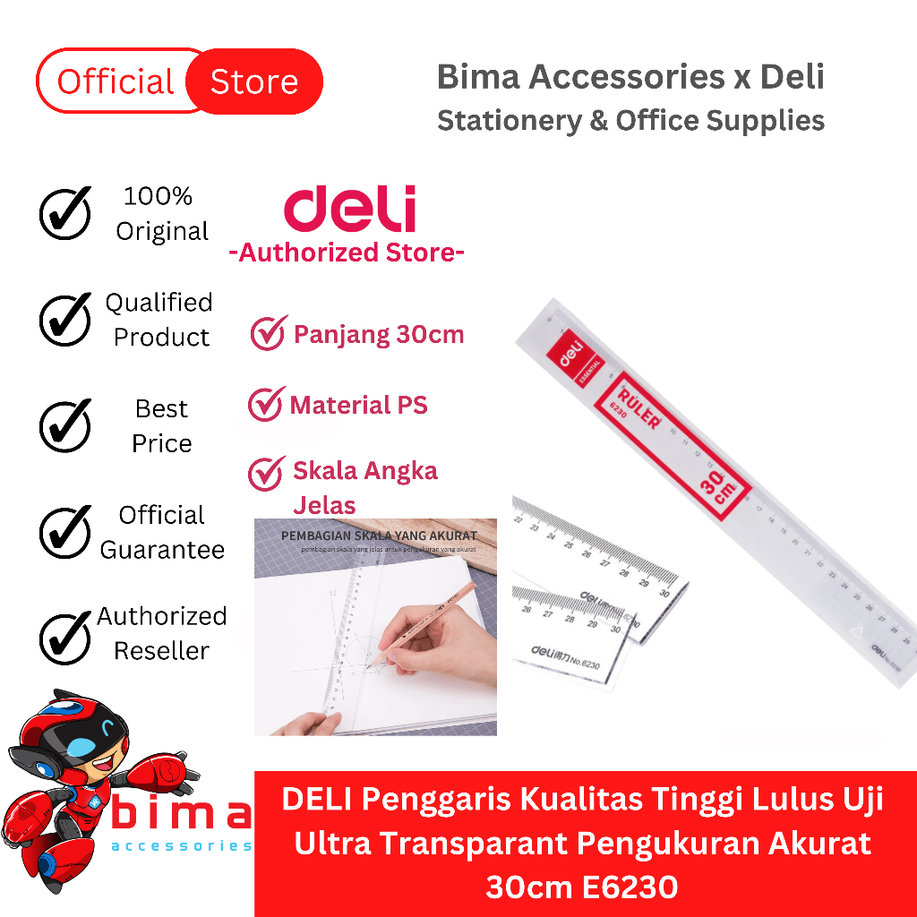 

DELI Penggaris 30 cm Transparan Penggaris Plastik Sekolah 30-1 Bahan Berkualitas Skala Jelas E6230