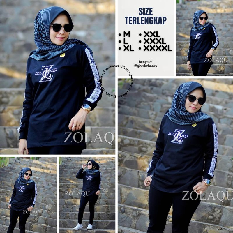 Kaos Wanita Zolaqu Original T-shirt Biru Navy Dongker Lengan Panjang Atasan Muslimah Katun Kombed 24