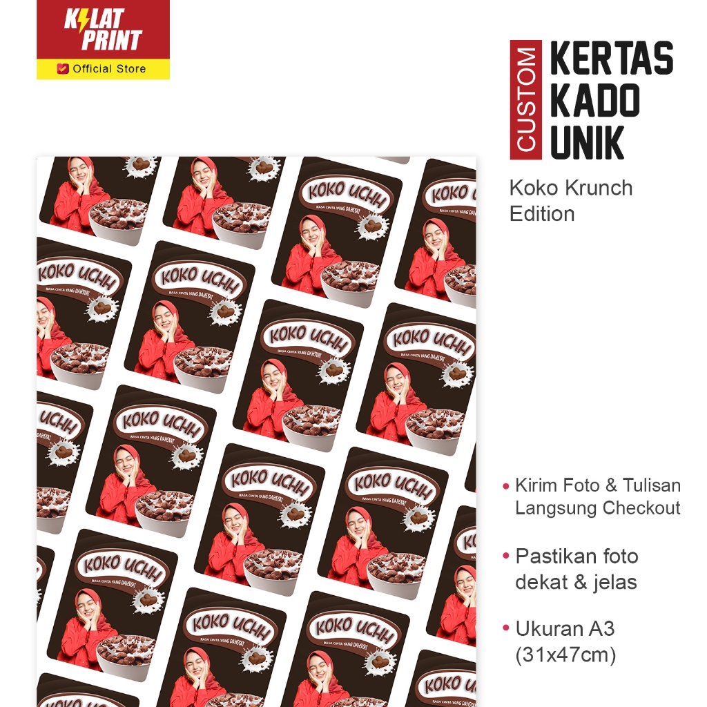 

Custom Kertas Kado Muka Foto Gambar Unik Koko Krunch