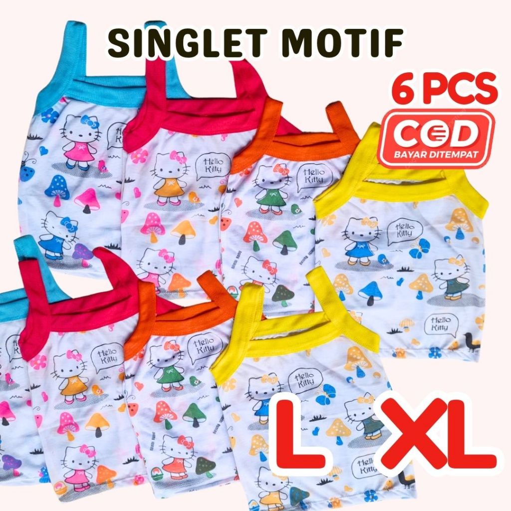 6PCS Singlet Anak Perempuan Motif Sablon Karakter Kartun Lucu Hola Kity Kaos Dalam FLOZY SHOP 2-5 Ta