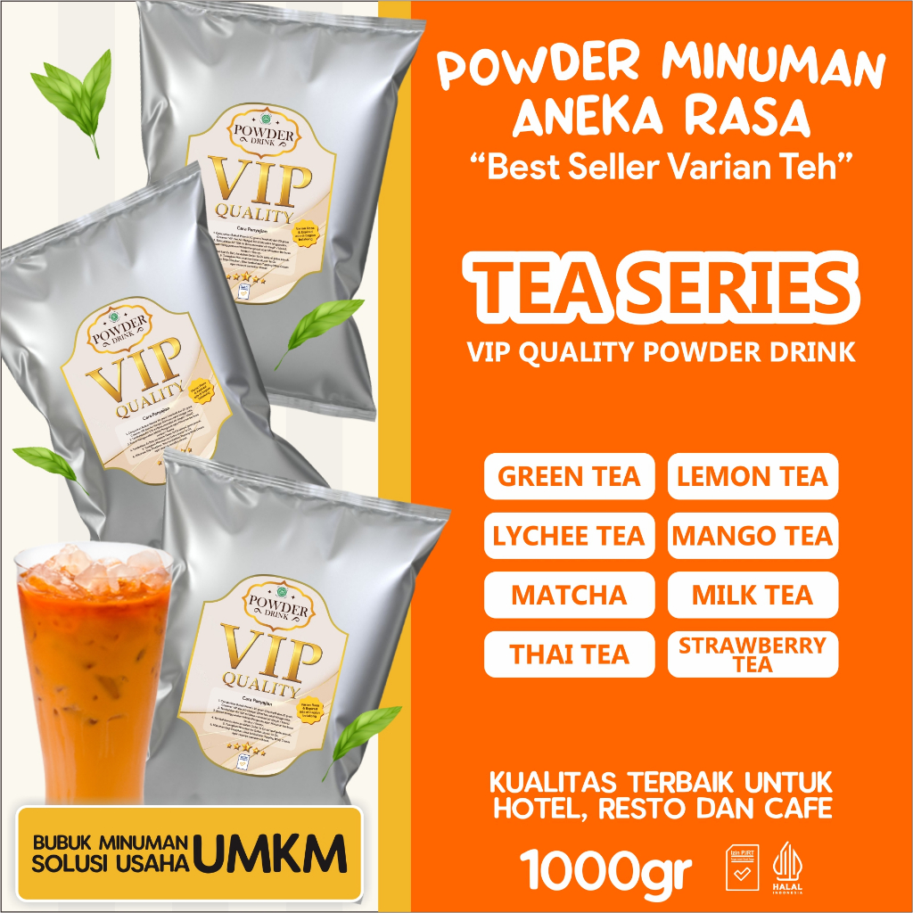 

Bubuk Serbuk Minuman Varian Rasa Teh Tea Flavor Powder VIP Premium 1kg / 250 gram untuk Cafe Hotel Resto