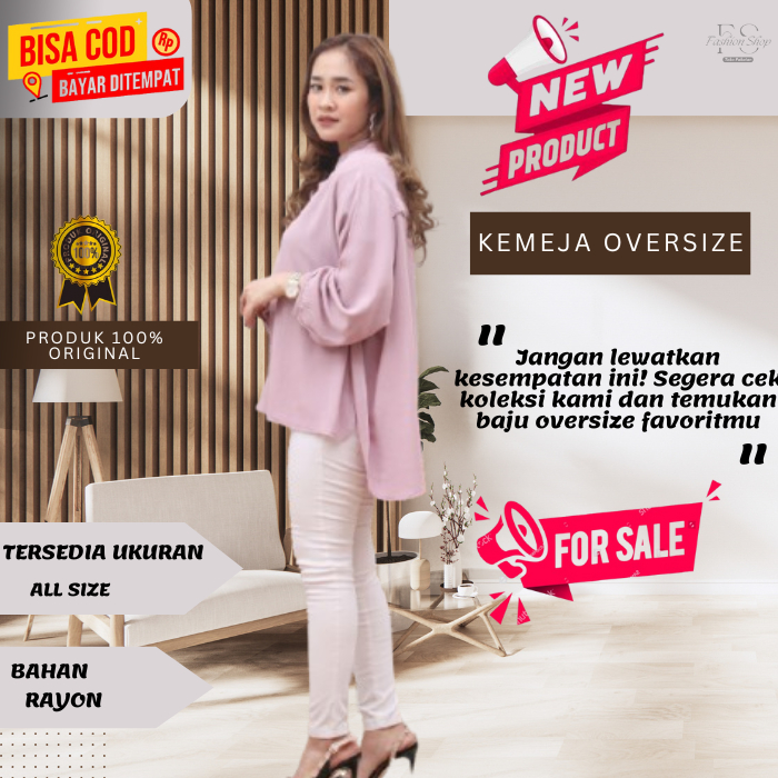 Baju Atasan Oversize Wanita New Blouse Rayon Crinkle  Lengan Panjang